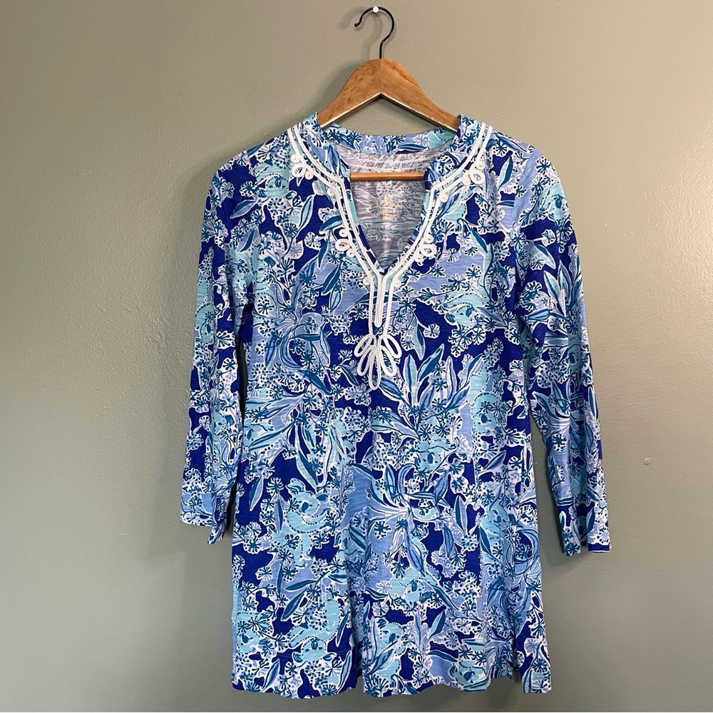 Lilly Pulitzer Blue Pattern Kaia Knit Tunic size small